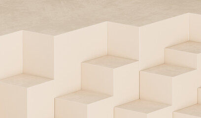 Minimal scene with clouds, podium and abstract background. Pastel cream and beige scene. Trendy 3d render for social media banners, promotion, cosmetic product show. Geometric shapes interior.
