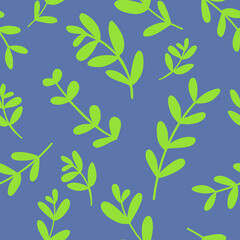 Leaves and branches. Seamless pattern with hand-drawn plants. Botanical seasonal background. Modern and original textiles, wrapping paper, wall design. Simple minimalist graphics.