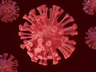 Coronavirus cells or bacteria molecule. Virus Covid-19. Virus isolated on white. Close-up of Flu, view of a virus under a microscope, infectious disease. Bacteria, cell infected organism. 3d Rendering