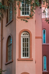 Fototapeta na wymiar Detail of pink mediterranean style building.