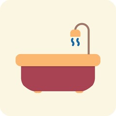 Bath Tub Flat Round Vector Icon Design