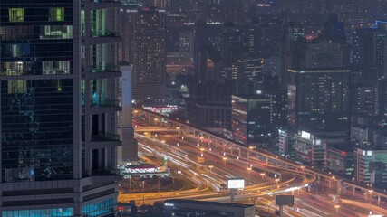 Dubai Aerial view showing al barsha heights district area night timelapse
