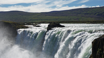 Baroardalur, Godafoss Falls, waterfall in the mountains, North East Iceland