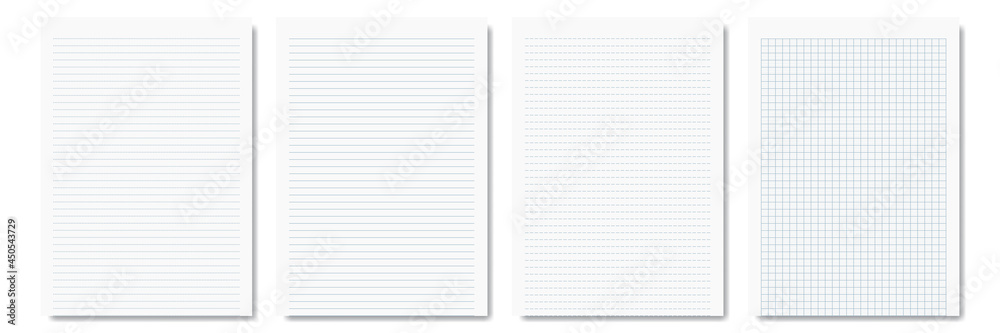 Poster pieces of notepad and notebook isolated on white for pattern and design