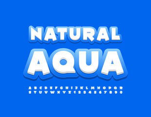 Obraz premium Vector blue emblem Natural Aqua. Modern bright Font. Trendy style Alphabet Letters and Numbers set