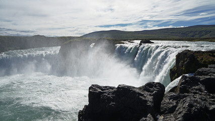 Baroardalur, Godafoss Falls, waterfall in the mountains, North East Iceland