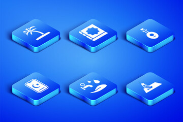 Set Muslim man prays, Tropical palm tree, Wudhu, Star and crescent, Holy book of Koran and Lute icon. Vector