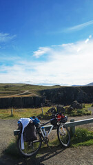 Excursion bike with a background of the valley and the blue sky, Iceland