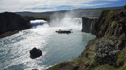 Baroardalur, Godafoss Falls, waterfall in the mountains, North East Iceland