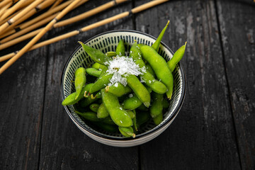 green beans with Himalayan salt. Japanese cuisine
