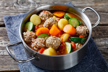 hot mexican meatball vegetable soup, top view