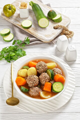 hot mexican meatball vegetable soup, top view
