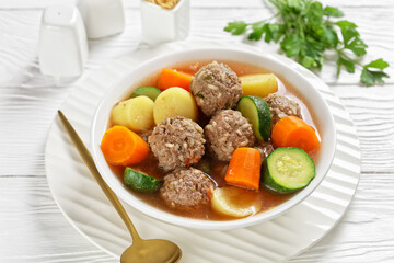 hot mexican meatball vegetable soup, top view