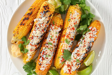 Elote, Grilled Mexican Street Corn on a plate