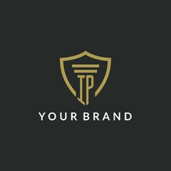 IP initial monogram logo with pillar and shield style design