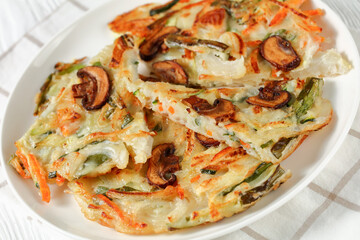 Yachaejeon, veggies hot korean pancake, top view