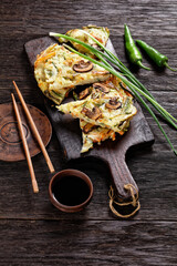 Yachaejeon, veggies hot korean pancake, top view