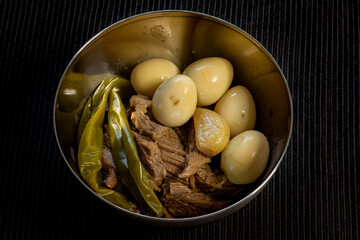 Jangjorim, beef braised in soy sauce with quail eggs