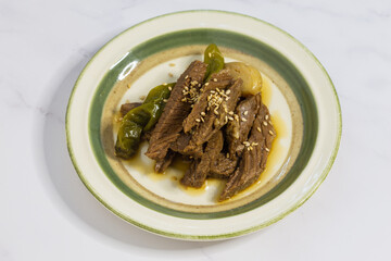 Jangjorim, beef braised in soy sauce with quail eggs