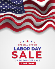 Labor day sale banner with american flag Premium Vector