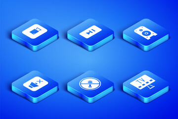 Set Smart Tv, Play video button, Mute microphone, Speaker mute, Pause and Stereo speaker icon. Vector