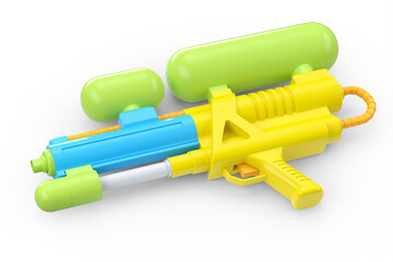 Plastic water gun toy for playing in the swimming pool isolated on white