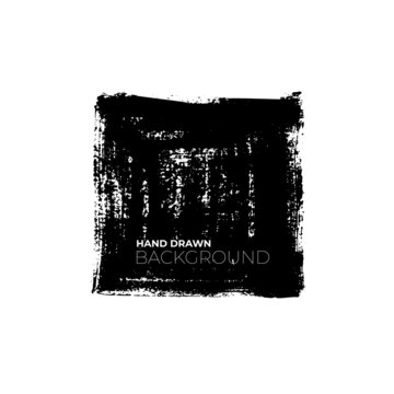Black rough edge vector square box with text. Hand drawn black painted rectangular shape. Grunge brush stroke isolated on white background. Dry brush frame, border, template or background for text.