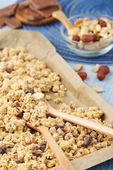 Homemade granola with nuts and chocolate