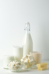 Different milk products: milk, cheese and yoghurt	