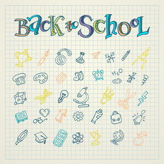 Back to school concept. Education doodle icons