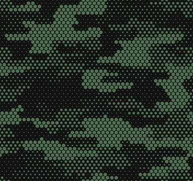 Abstraction camouflage, green digital clothing pattern, modern illustration for textiles. Dark background.