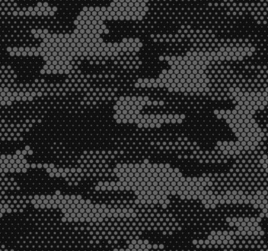 Camouflage digital vector seamless gray black pattern.