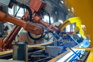 robot arm working in factory