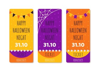 Halloween sale templates. Vector illustration of concert or holiday tickets for Halloween day.
