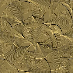 Draagtas 3D-structuur naadloos patroon. Moderne ruwe reliëf achtergrond. Vuile grunge futuristische achtergrond. Grungy cirkels, lijnen, krassen. Abstracte geometrische ornamenten met reliëfeffect. Eindeloze textuur © Naila Zeynalova