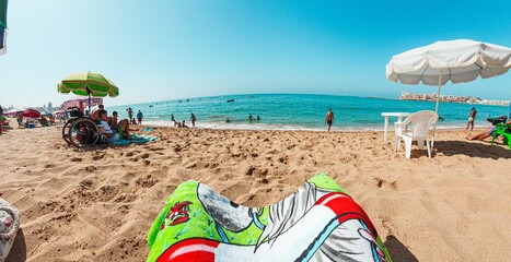 Obraz premium beach chairs and umbrellas on the beach