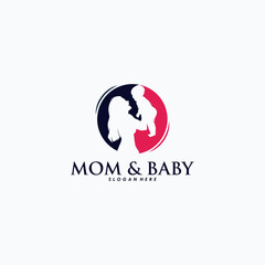Mother holding a little baby logo design vector