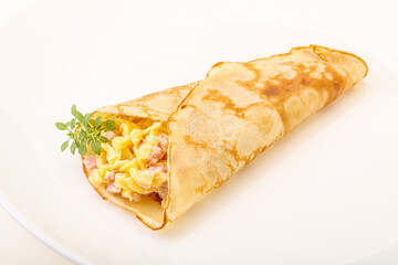 Pancake with cheese and ham