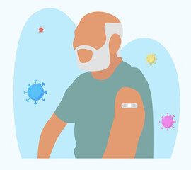 People Showing Vaccinated Arm. Vaccine distribution for general population concept illustration. Process of immunization against covid-19. Healthcare, coronavirus, prevention and immunize.	