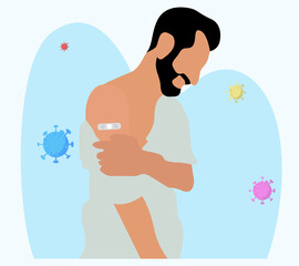 People Showing Vaccinated Arm. Vaccine distribution for general population concept illustration. Process of immunization against covid-19. Healthcare, coronavirus, prevention and immunize.	