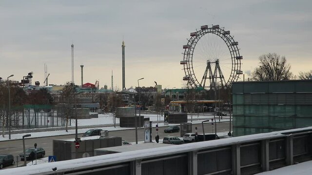 VIENNA, AUSTRIA - Jan 25, 2021: The view of an amusement park near the Wien Praterstern in Vienna, Austria shot in HD