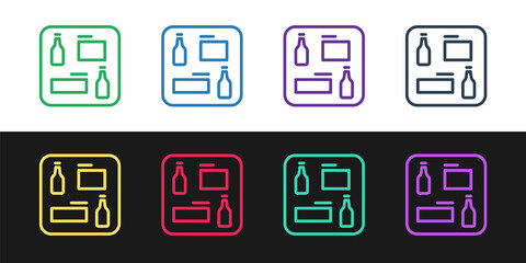 Set line Beer menu icon isolated on black and white background. Beer restaurant brochure. Vector
