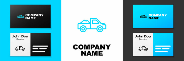 Fototapeta na wymiar Blue line Pickup truck icon isolated on white background. Logo design template element. Vector