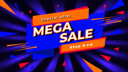 Mega Sale banner. Hot sale card. Special offer online shop.