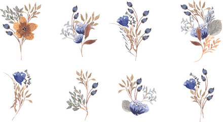 autumn floral bouquet watercolor collection
