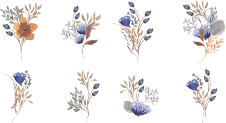 Fototapeten Gemalte Blumen autumn floral bouquet watercolor collection  © tirtafloo