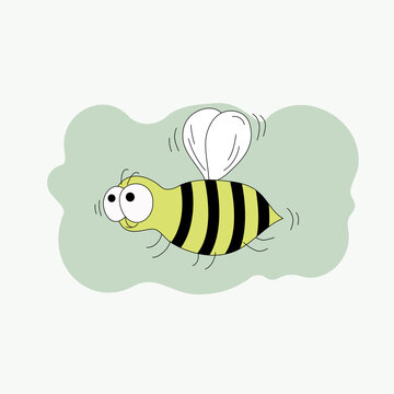 Bee, insect in a Doodle style. Color drawing cartoon. Bee and cloud. Vector illustration. Isolated background.