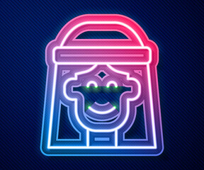 Glowing neon line Hippie girl icon isolated on blue background. Peace and love sign. Symbol pacificism freedom and love. Vector