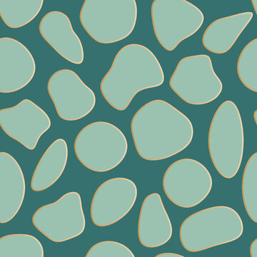 Seamless vector geometric abstract pattern with irregular soft shapes. Gold colored gradient strokes and soft turquoise fill. Includes swatches with named fashion industry colors. 