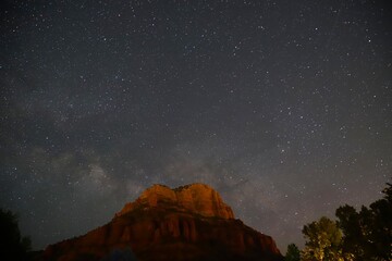Star Gazing at Mystical Rock Mountain in Sedona Arizona under a Beautiful Night Sky with the Heavens Above
